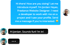 A chat conversation between Jordan, a Website Designer, and Kenny, a Developer, about collaborating on a project.